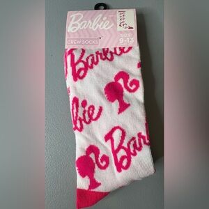 Barbie Pink and White Graphic crew Socks - Barbie Logo Pattern hot pink girly